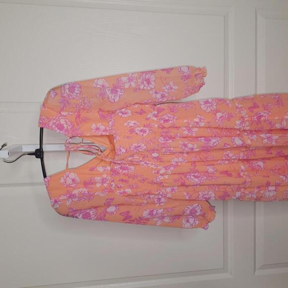 Sincerely Jules Women's Midi Dress XS Peach with Pink Floral Print - Picture 2 of 6